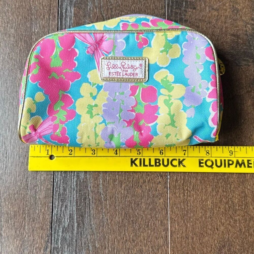 Lilly Pulitizer Estée Lauder make up bag floral pink blue yellow travel luggage - Picture 5 of 6
